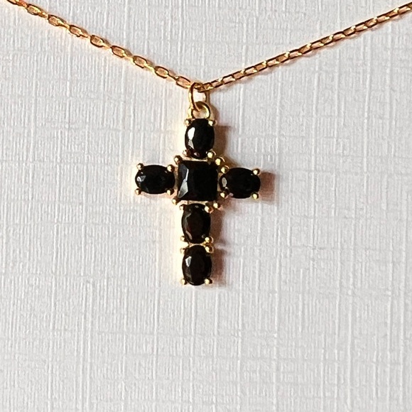 Rachel Zoe Jewelry - Rachel Zoe - 14k Gold Plated Sterling  Silver Cross with Black CZs